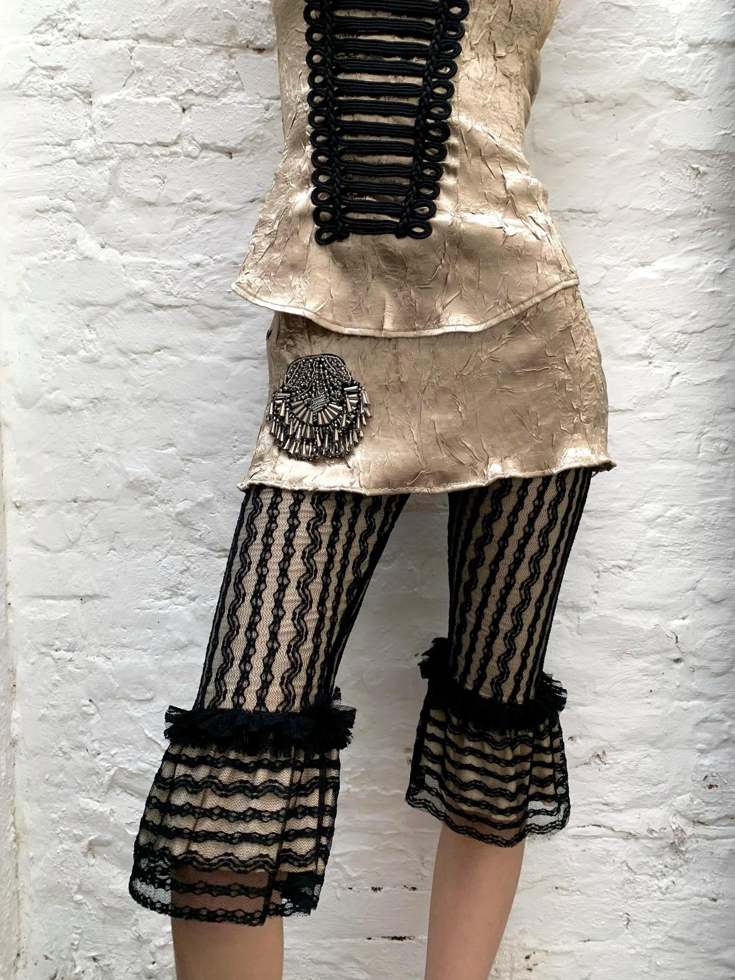 Chipchipshop Black Lace Vintage Striped Opaque Stretch Butt Lifting Women&