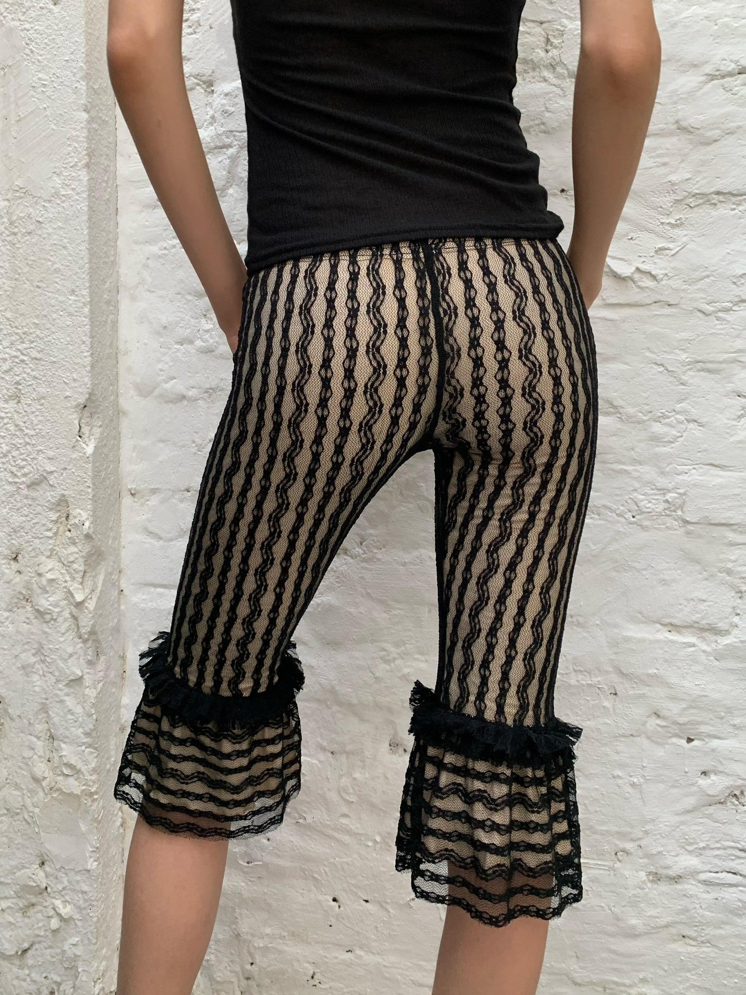 Chipchipshop Black Lace Vintage Striped Opaque Stretch Butt Lifting Women&