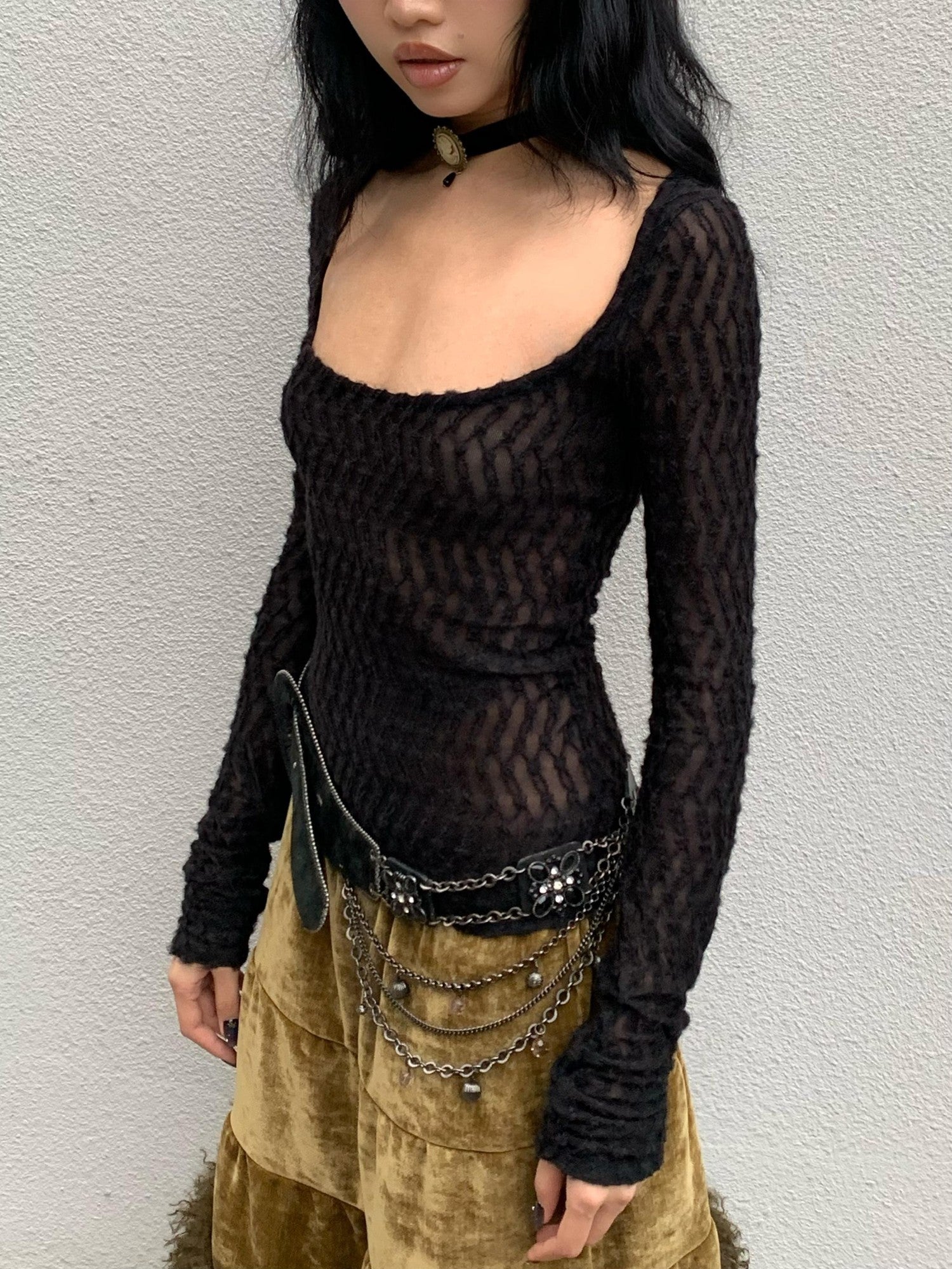 Chipchipshop Black Large Neckline Check Women&