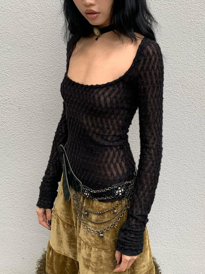Chipchipshop Black Large Neckline Check Women&