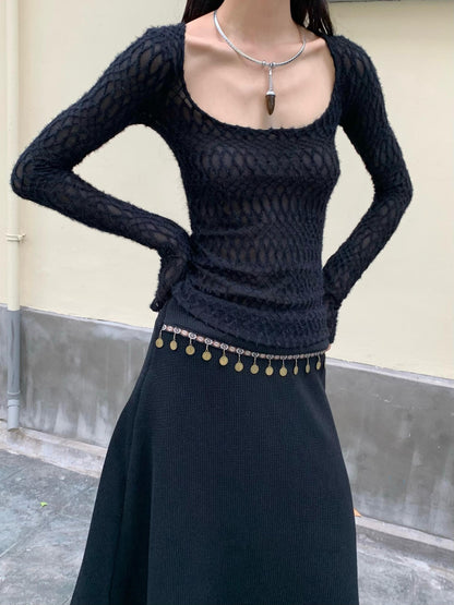Chipchipshop Black Large Neckline Check Women&