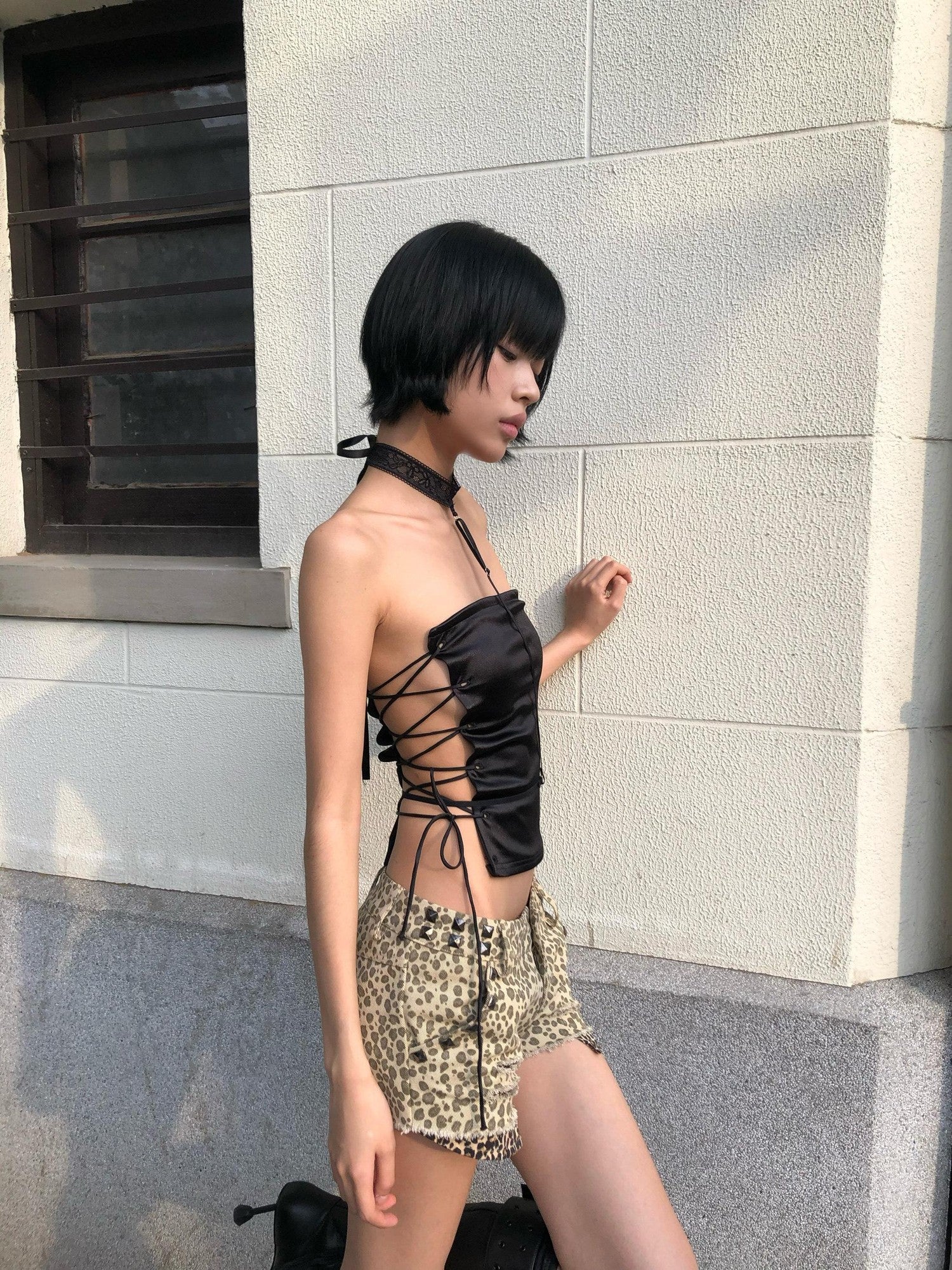 Chipchipshop Black Minimal Strappy Bandeau Tie Unpadded Women&