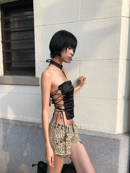 Chipchipshop Black Minimal Strappy Bandeau Tie Unpadded Women&