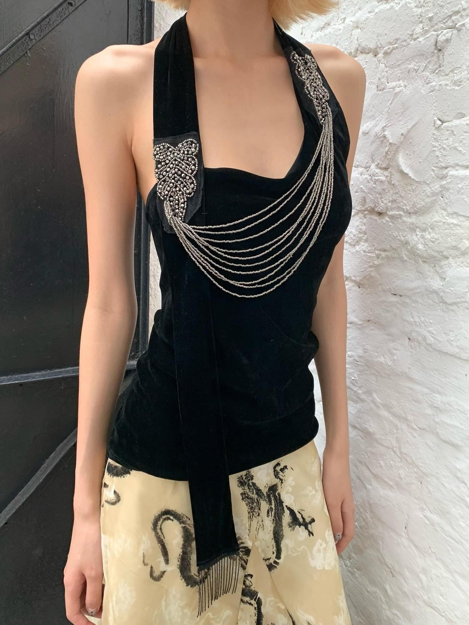 Chipchipshop Black Silver Waterfall Velvet Mesh Women&