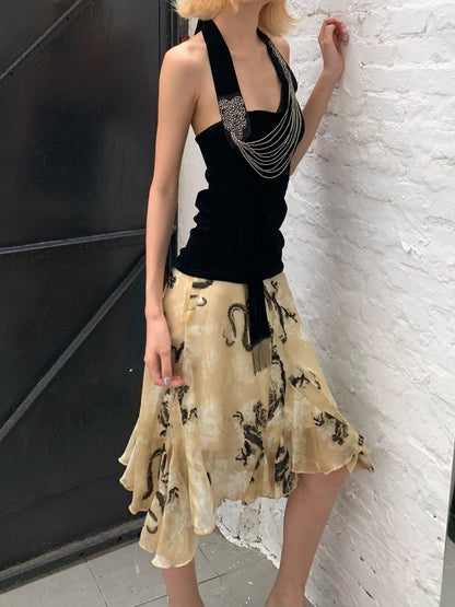 Chipchipshop Black Silver Waterfall Velvet Mesh Women&