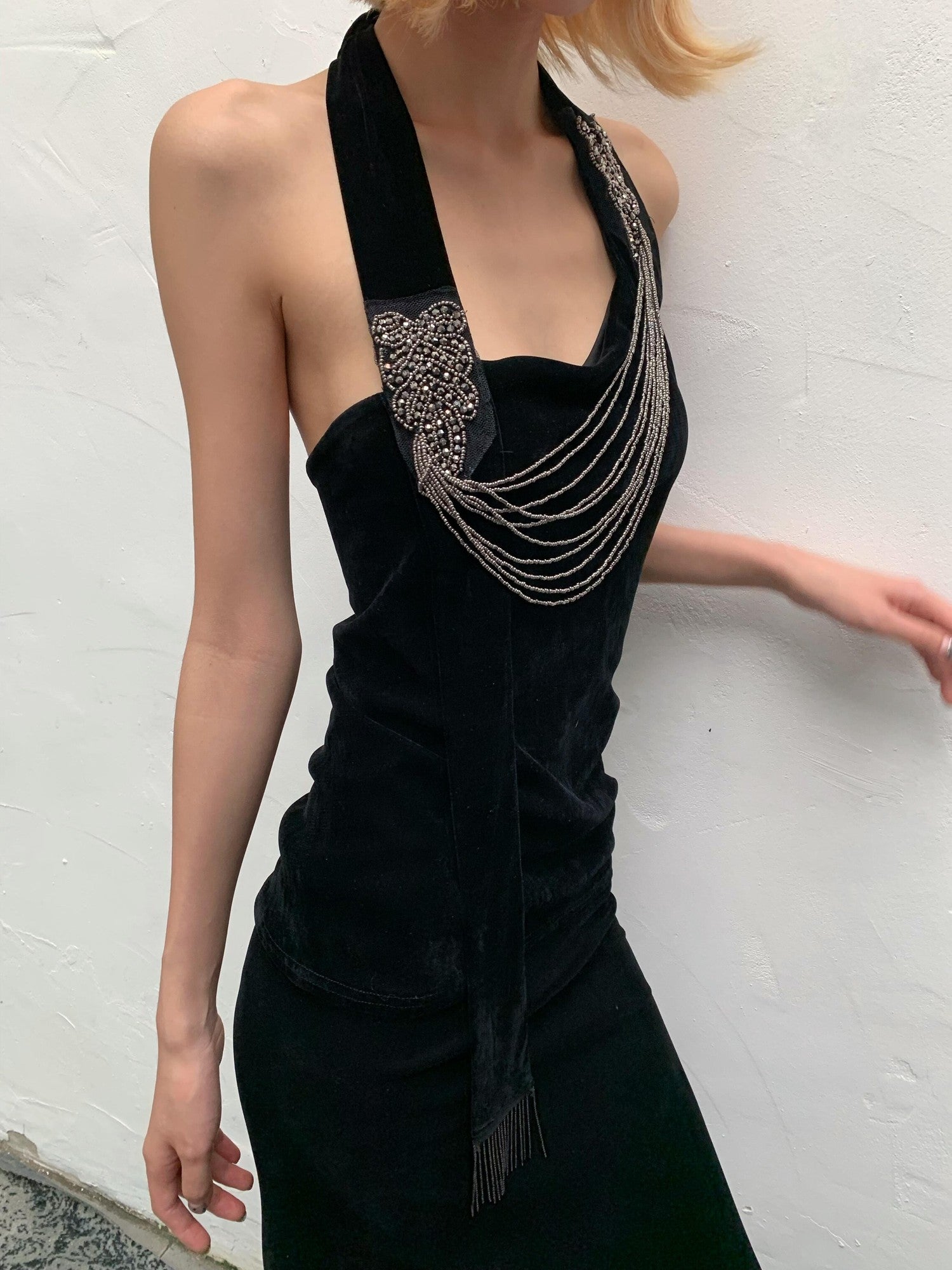 Chipchipshop Black Silver Waterfall Velvet Mesh Women&