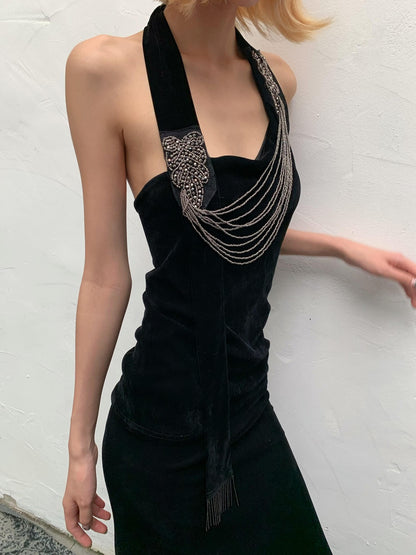 Chipchipshop Black Silver Waterfall Velvet Mesh Women&