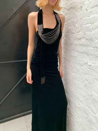 Chipchipshop Black Silver Waterfall Velvet Mesh Women&