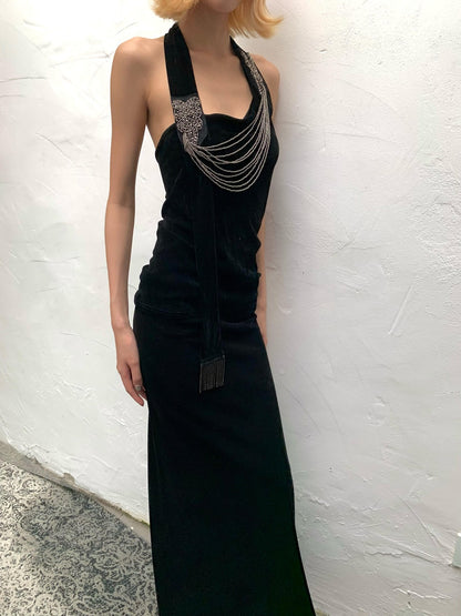 Chipchipshop Black Silver Waterfall Velvet Mesh Women&