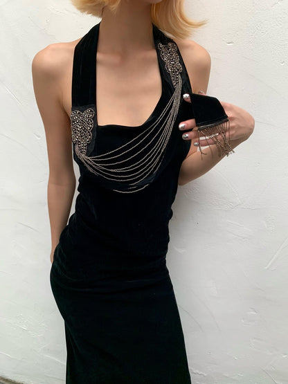 Chipchipshop Black Silver Waterfall Velvet Mesh Women&
