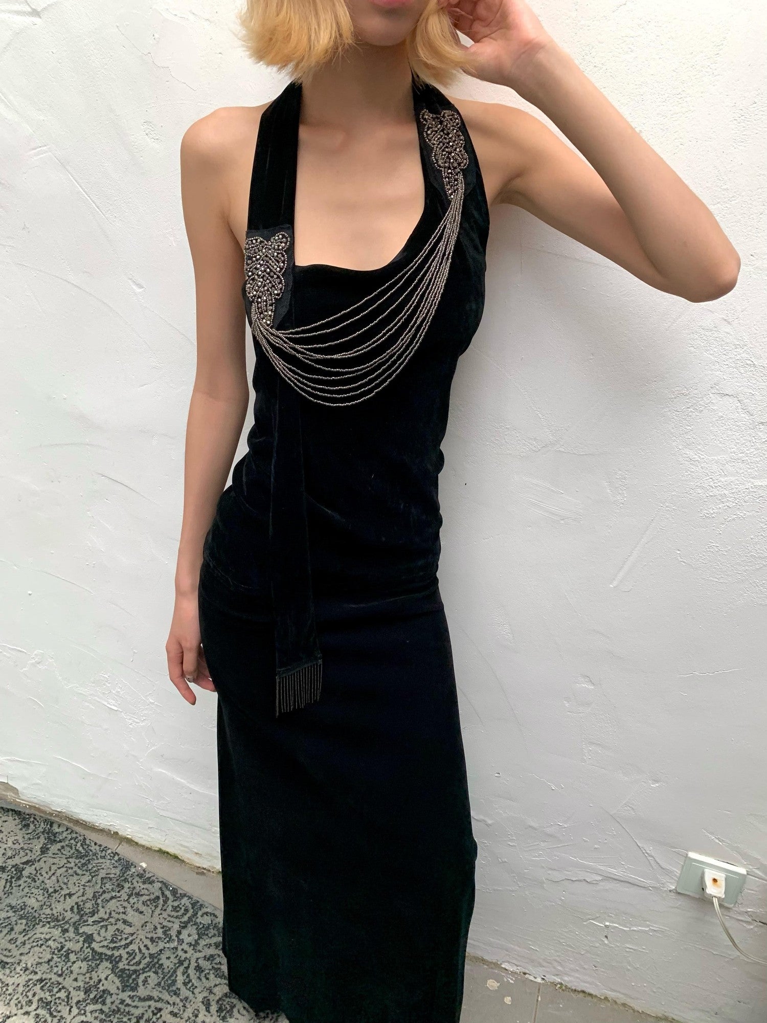 Chipchipshop Black Silver Waterfall Velvet Mesh Women&