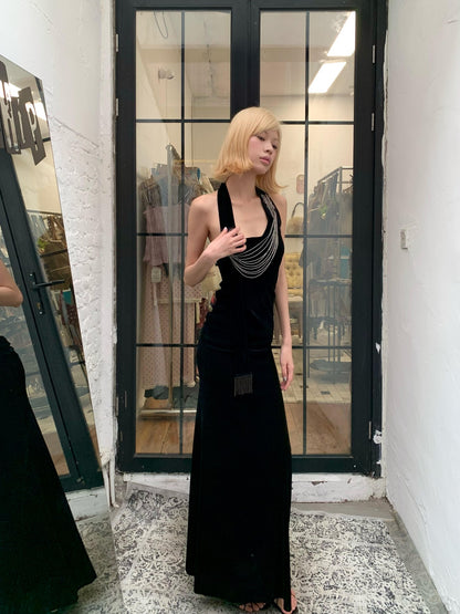 Chipchipshop Black Silver Waterfall Velvet Mesh Women&