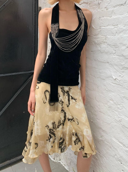 Chipchipshop Black Silver Waterfall Velvet Mesh Women&