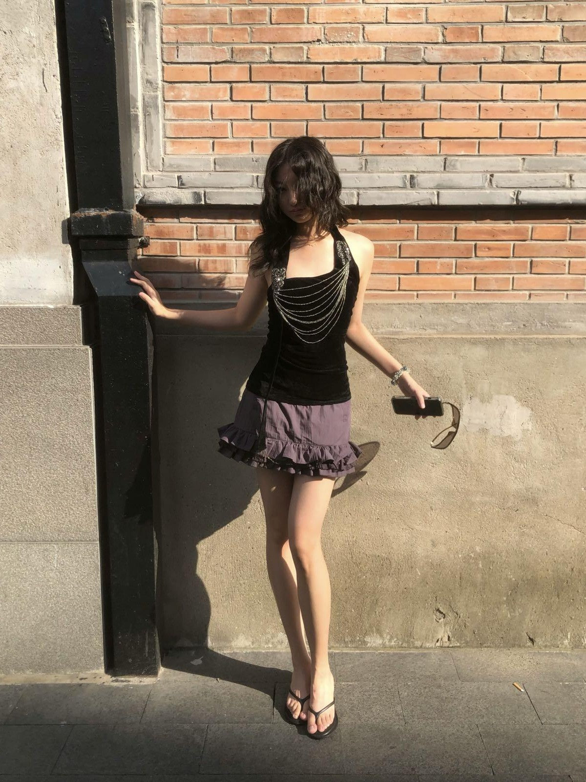 Chipchipshop Black Silver Waterfall Velvet Mesh Women&