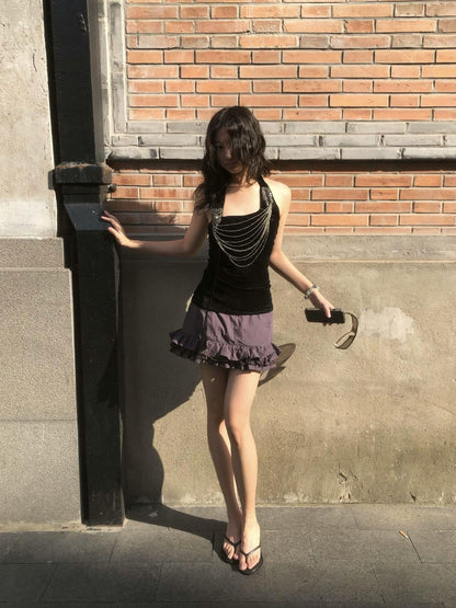 Chipchipshop Black Silver Waterfall Velvet Mesh Women&