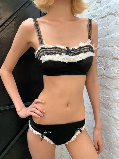 Chipchipshop Black White Contrast Lace Trim Two Piece Women&