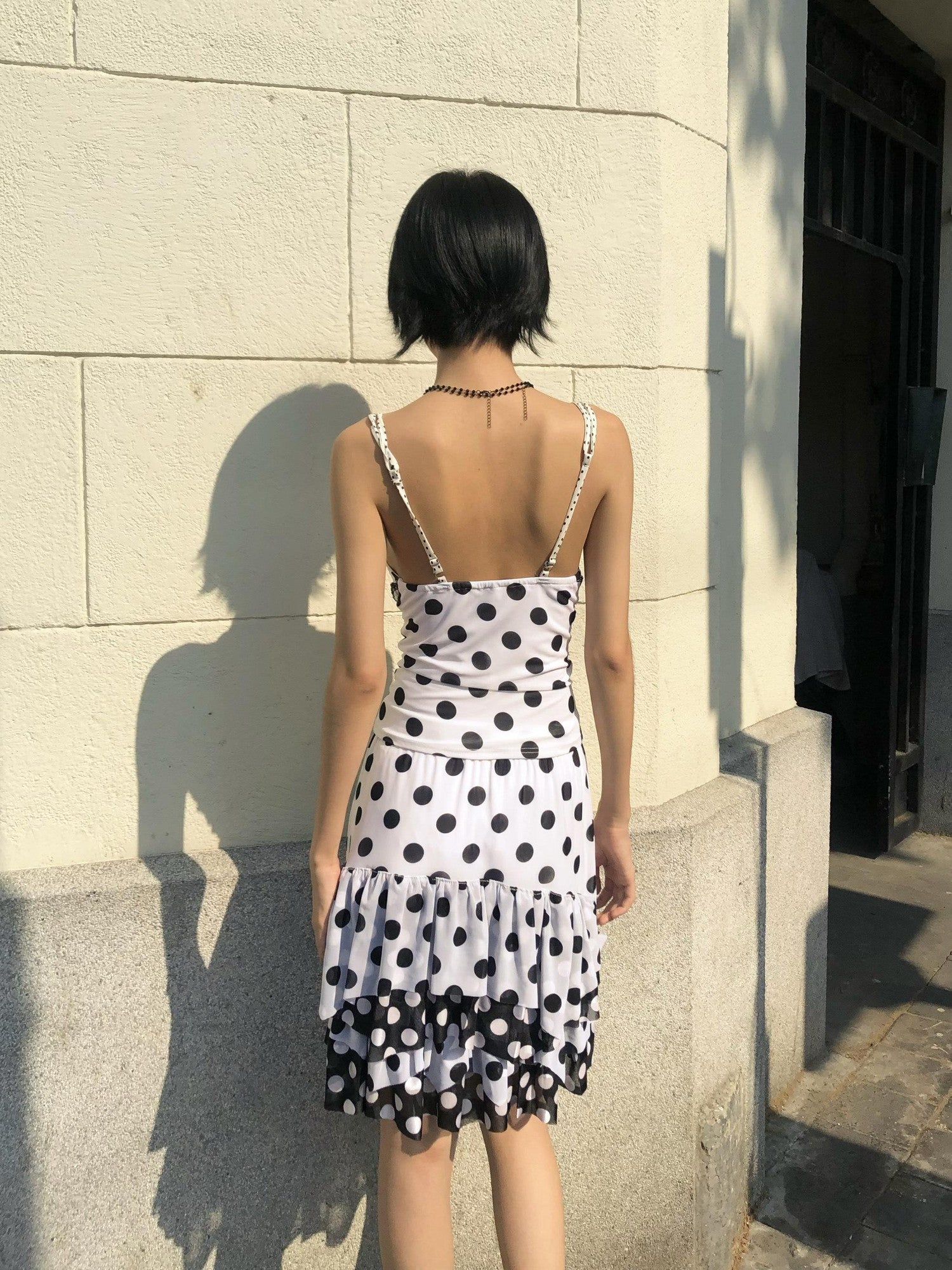 Chipchipshop Black White Polka Dot Ruffle High Waist Women&