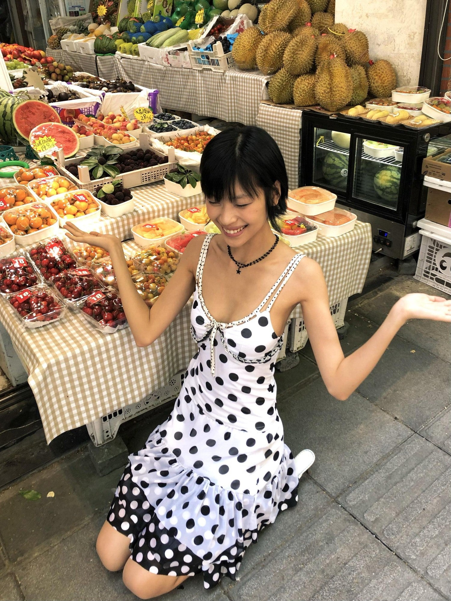 Chipchipshop Black White Polka Dot Ruffle High Waist Women&