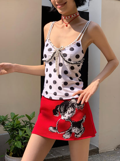 Chipchipshop Black White Polka Dot Ruffle High Waist Women&