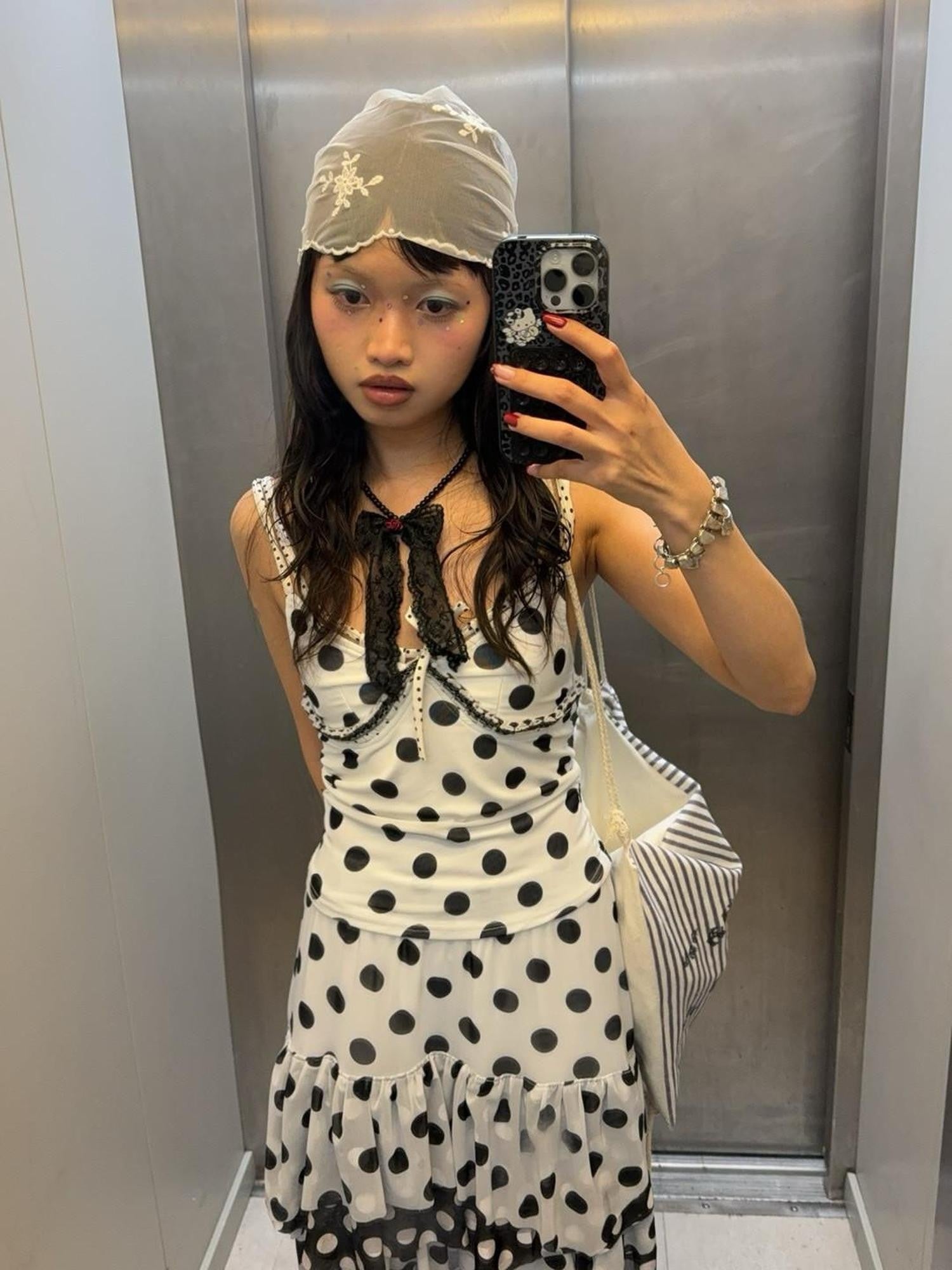 Chipchipshop Black White Polka Dot Ruffle High Waist Women&