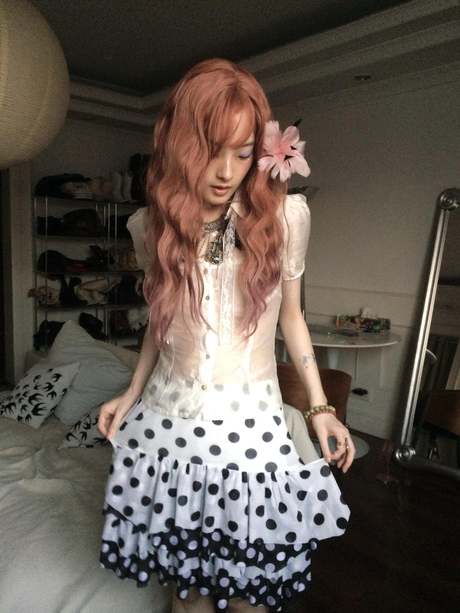 Chipchipshop Black White Polka Dot Ruffle High Waist Women&
