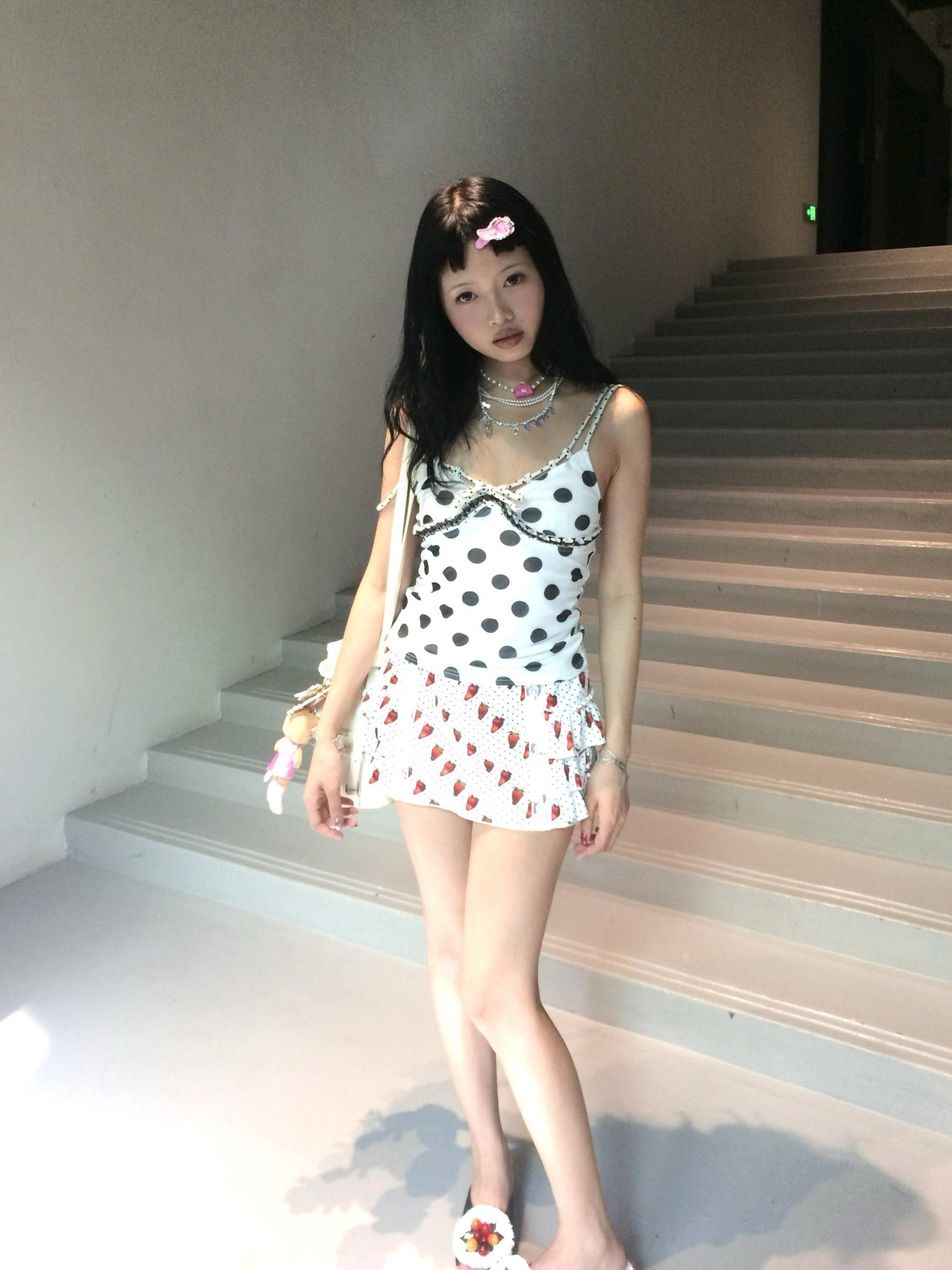 Chipchipshop Black White Polka Dot Ruffle High Waist Women&