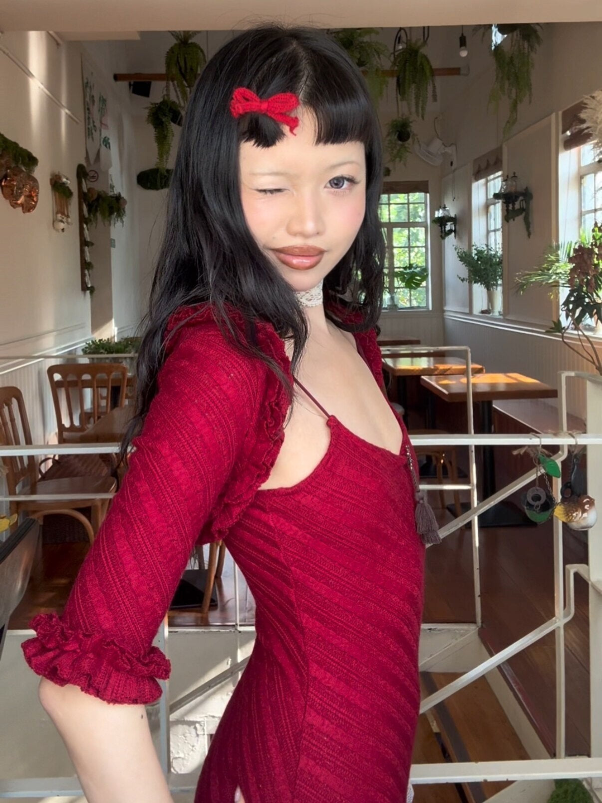 Chipchipshop_Burgundy_Velvet_Tiered_A_Line_Knit_Women&