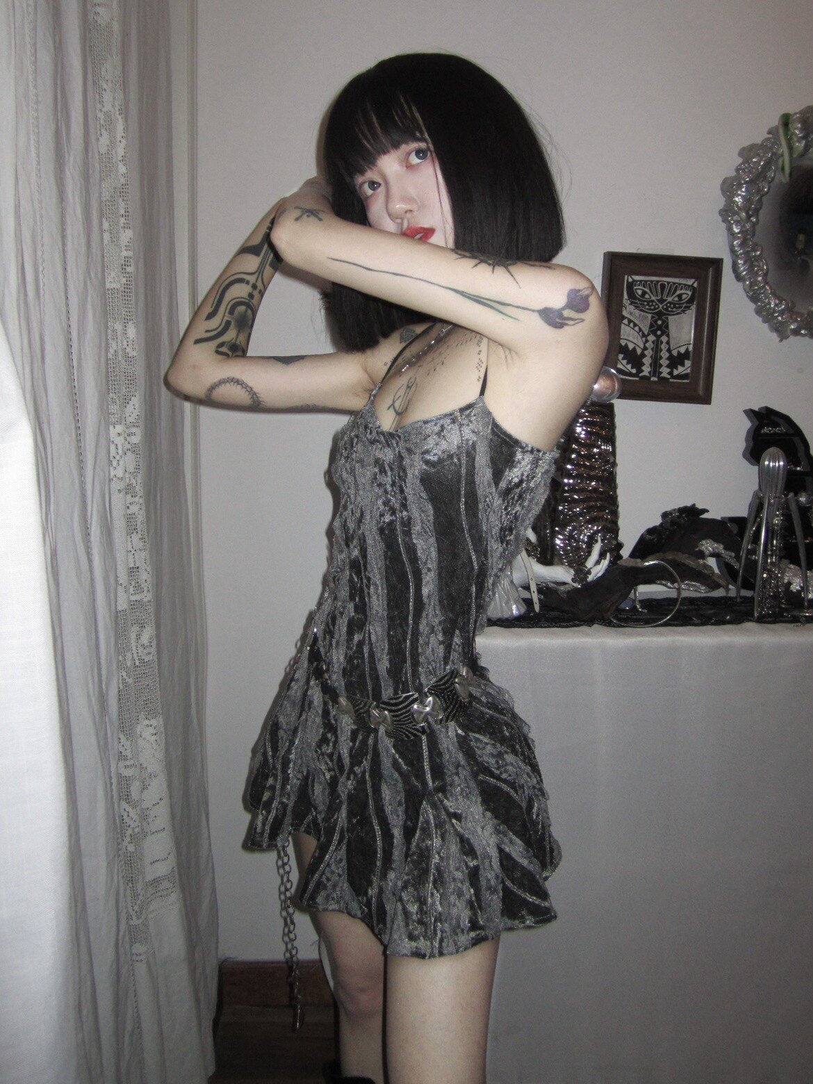 Chipchipshop_Charcoal_Velvet_Lace_Spliced_Bias_Cut_Women&