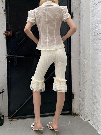 Chipchipshop Cream Lace Vintage Striped Sheer Butt Lifting Women&