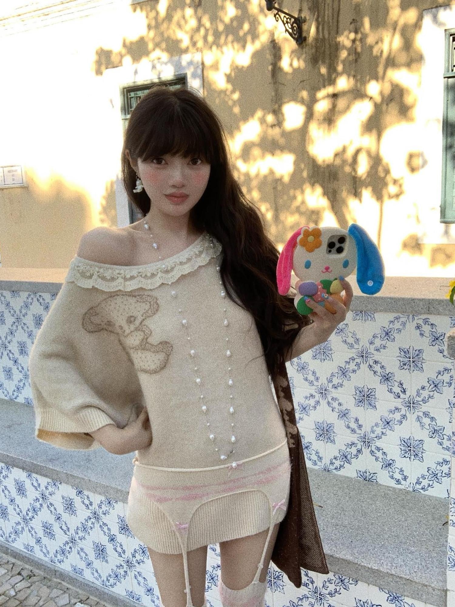 Chipchipshop Cute Bear Lace Trim Solid Women&