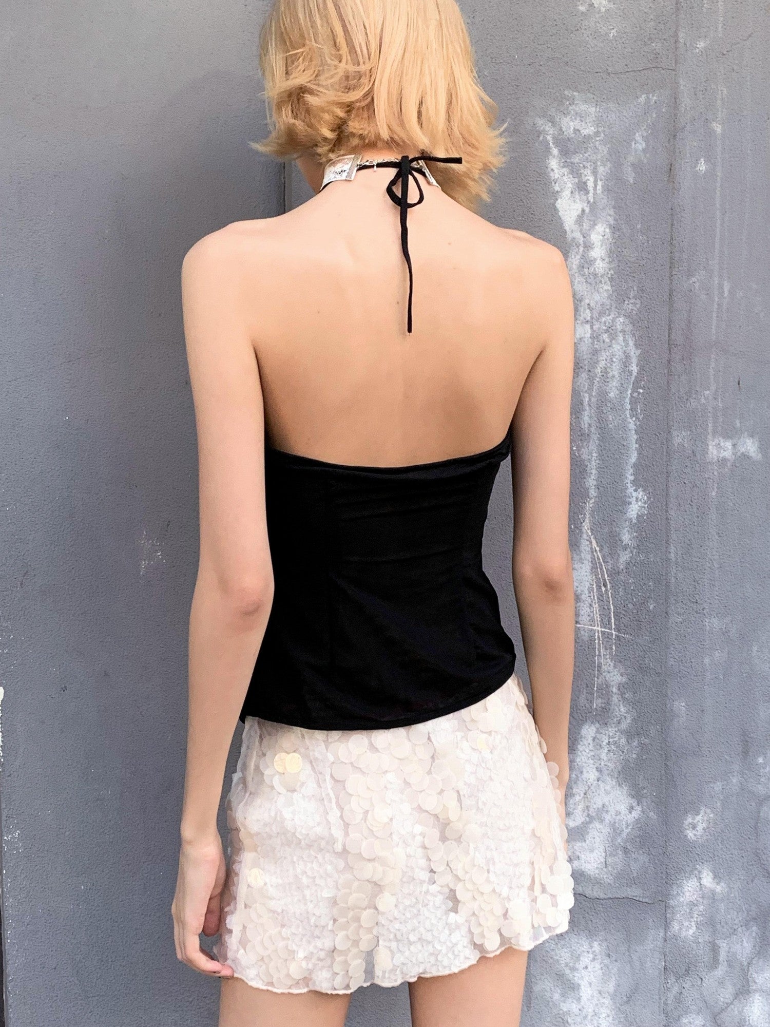 Chipchipshop Dark Sparkling Sequin Ruffle Slim Fit Women&