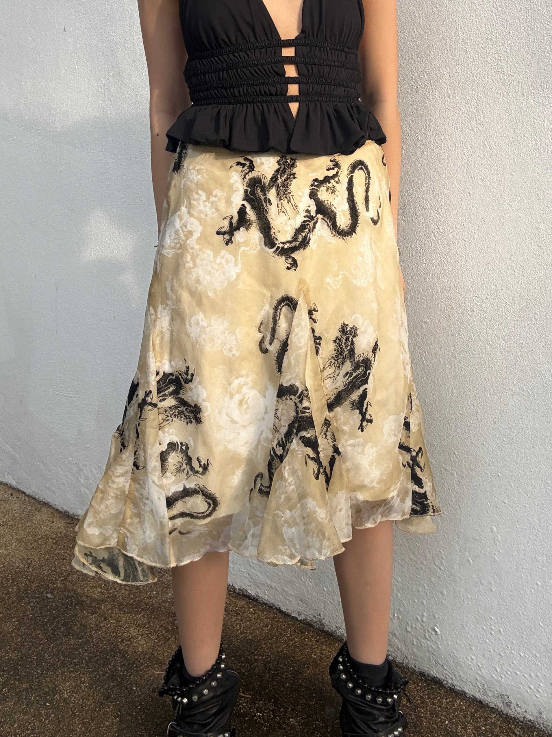 Chipchipshop_Dragon_Print_Panel_Hand_Pleated_Aline_High_Waist_Women&