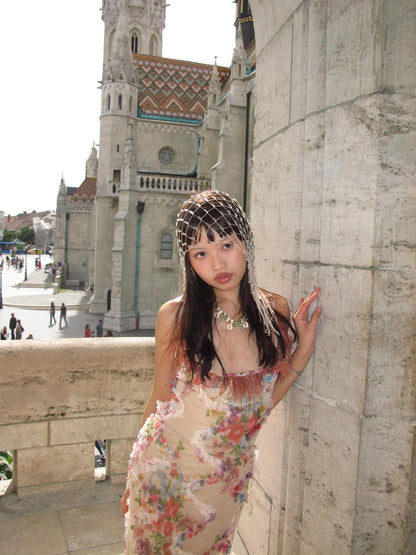 Chipchipshop Feather Patchwork Floral Print Beaded Chain Women&