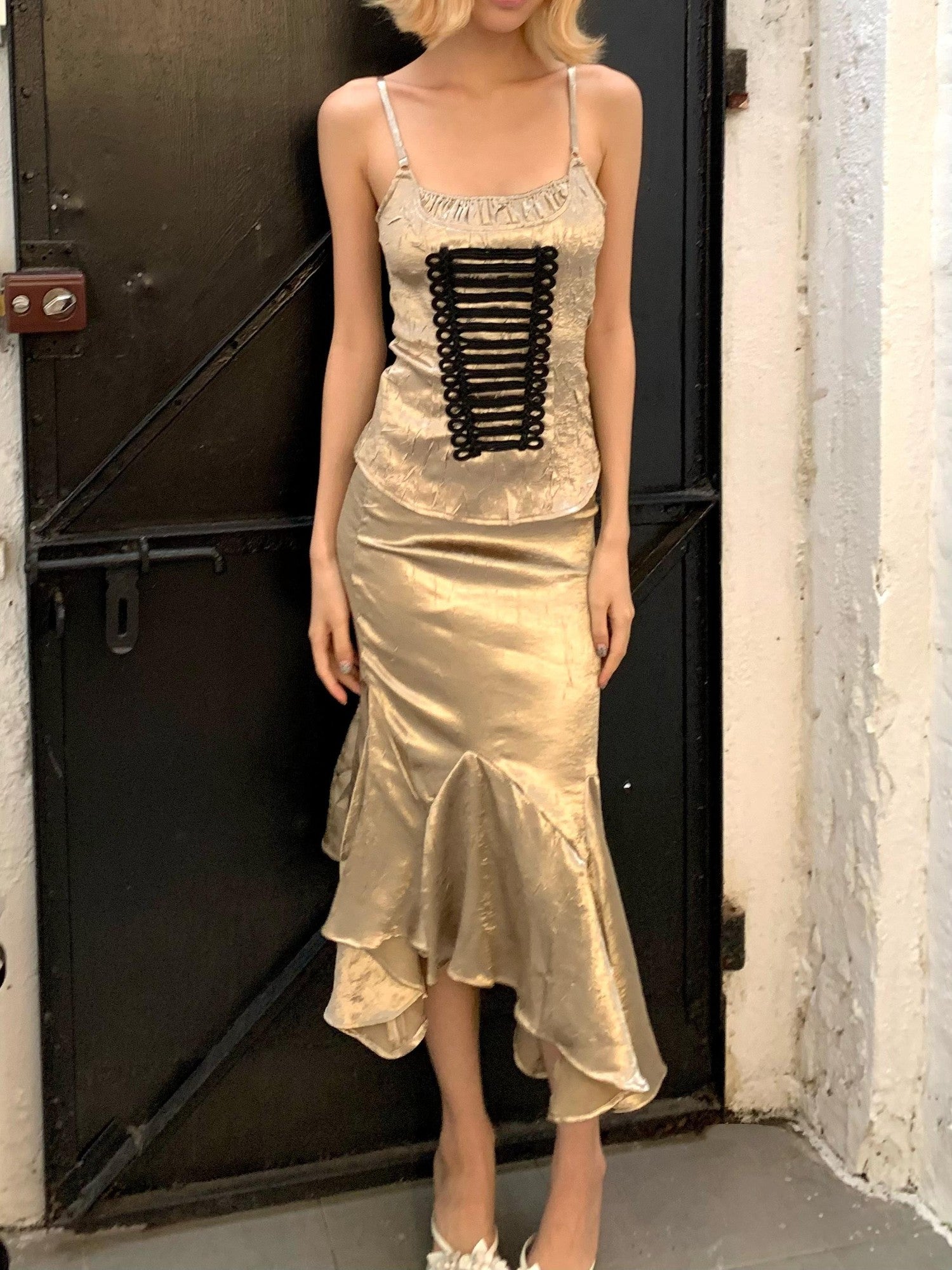 Chipchipshop Gold Pleated Napoleon Backless Women&