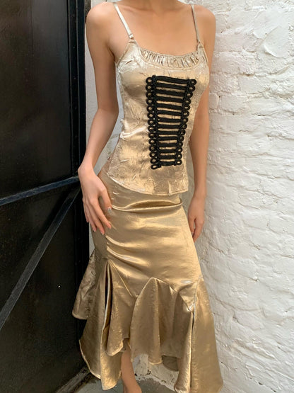 Chipchipshop Gold Pleated Napoleon Backless Women&