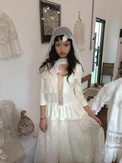Chipchipshop Ivory Vintage Court Lace Trim Collar Women&