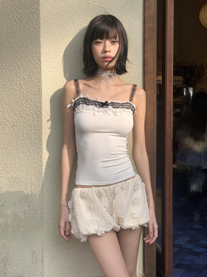 Chipchipshop Lace Splice Stretch Knit Adjustable Straps Women&