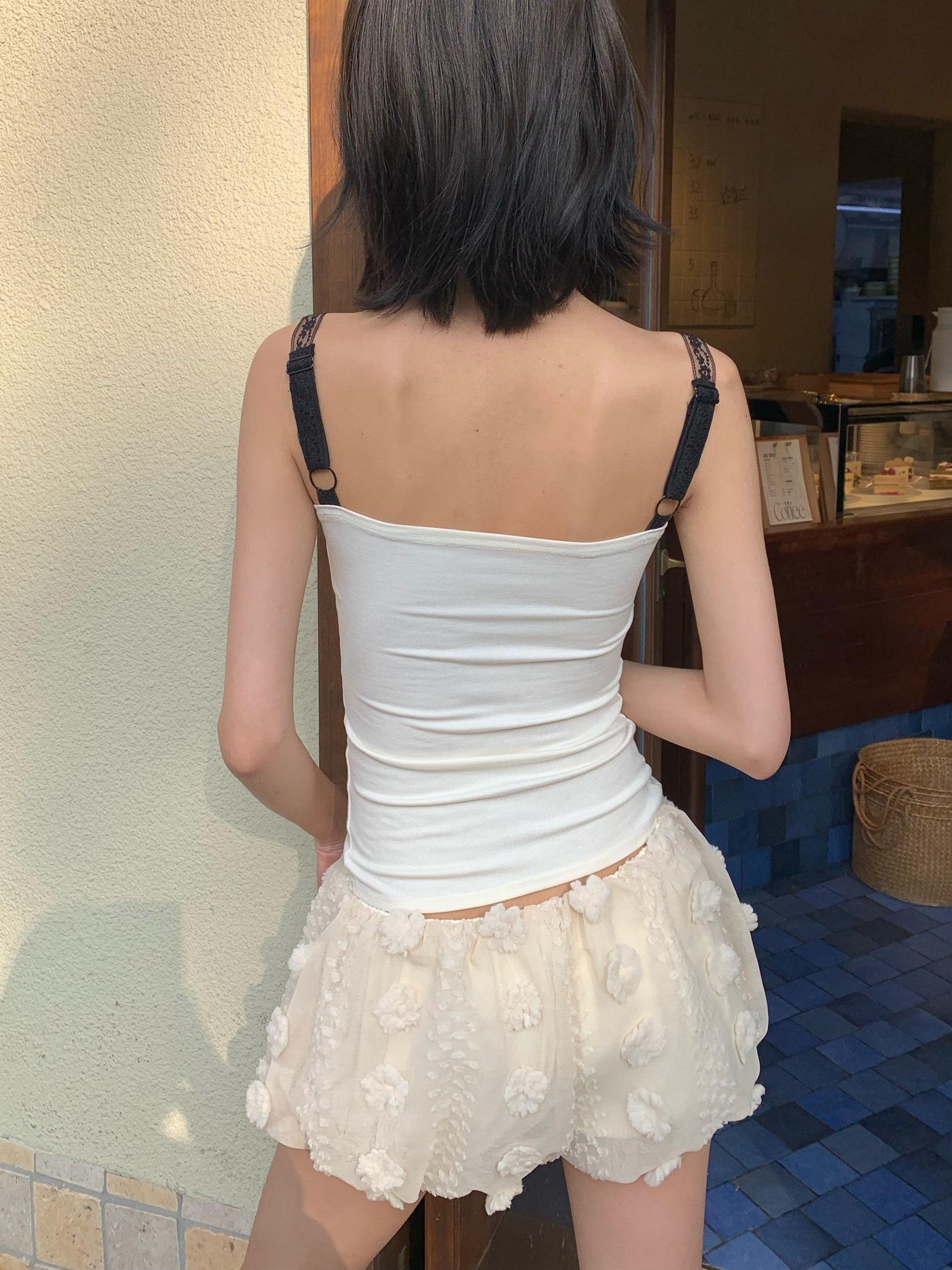 Chipchipshop Lace Splice Stretch Knit Adjustable Straps Women&