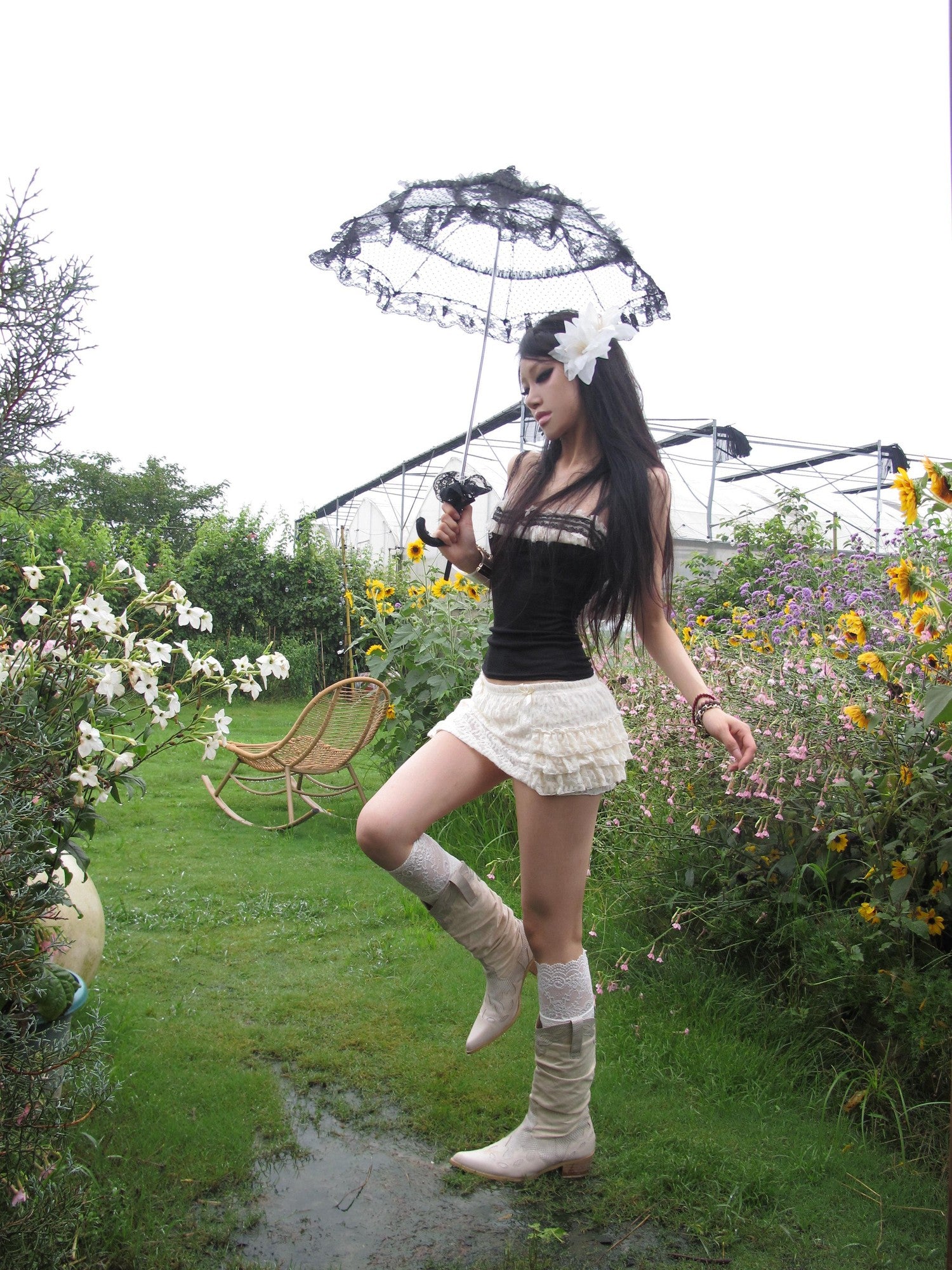Chipchipshop Lace Splice Stretch Knit Adjustable Straps Women&
