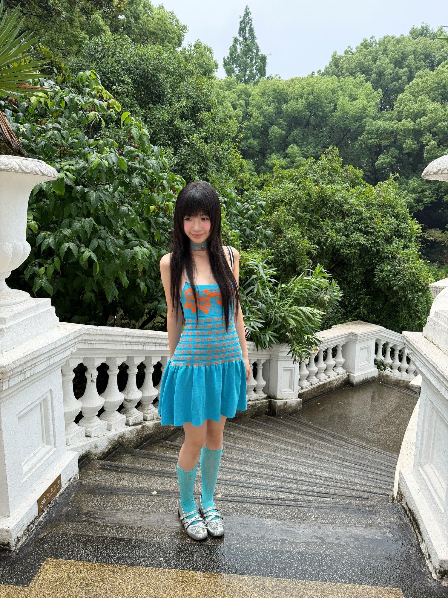 Chipchipshop Lake Blue Hibiscus Print High Waist Women&