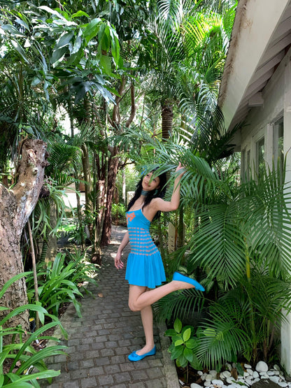 Chipchipshop Lake Blue Hibiscus Print High Waist Women&
