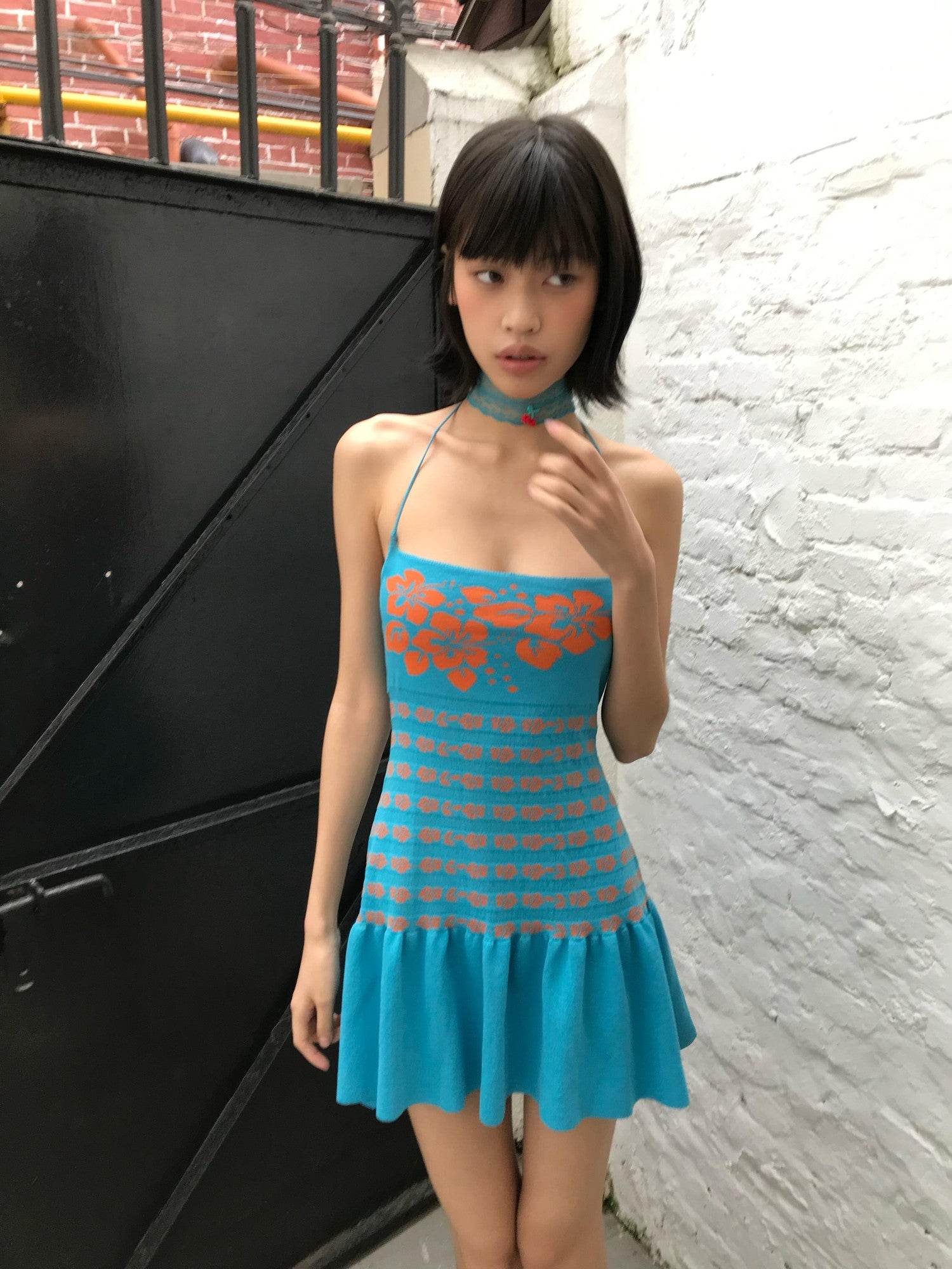 Chipchipshop Lake Blue Hibiscus Print High Waist Women&