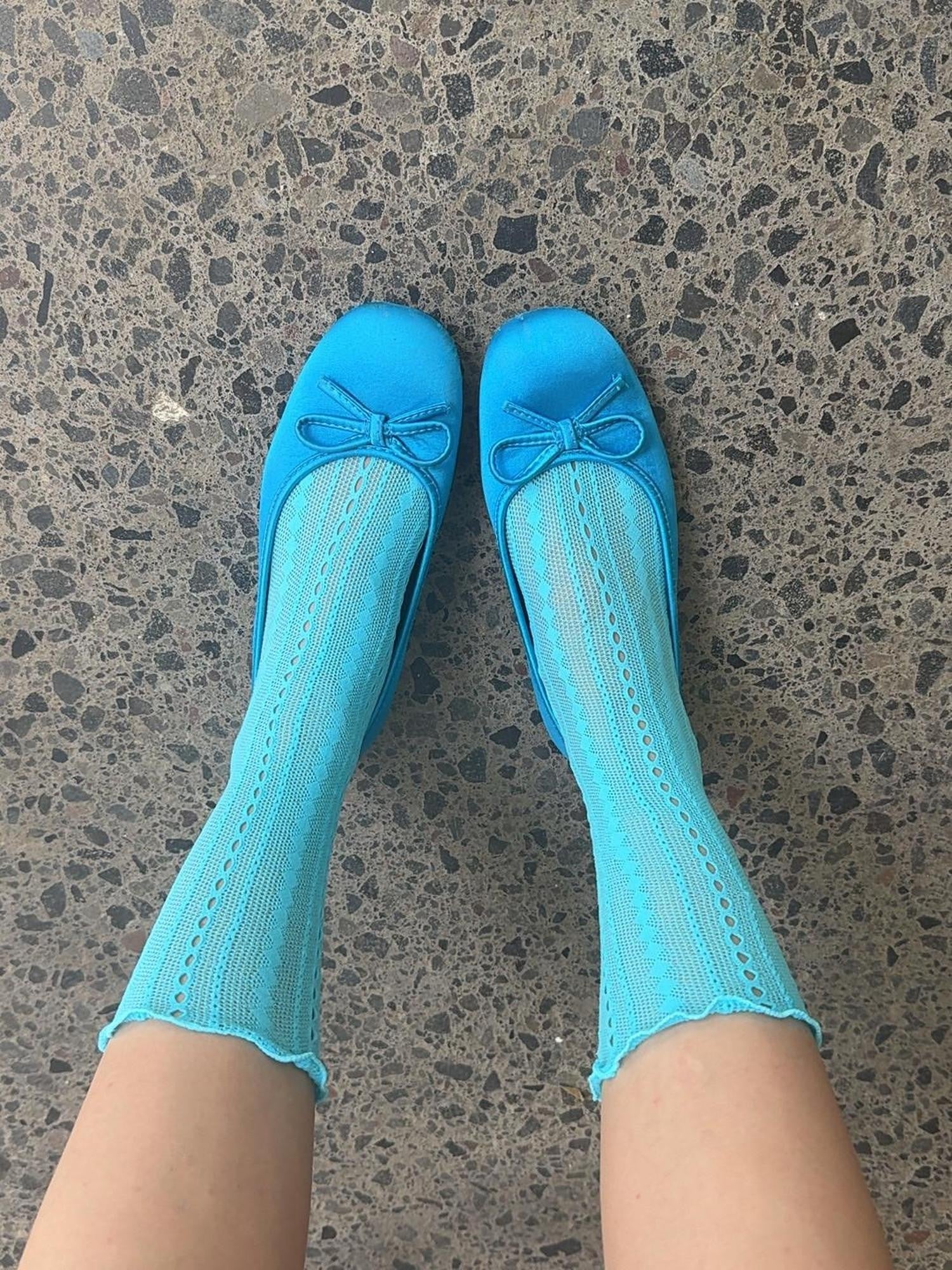 Chipchipshop Lake Blue Vertical Stripe Mid Calf Women&