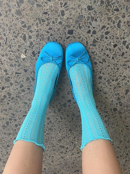 Chipchipshop Lake Blue Vertical Stripe Mid Calf Women&