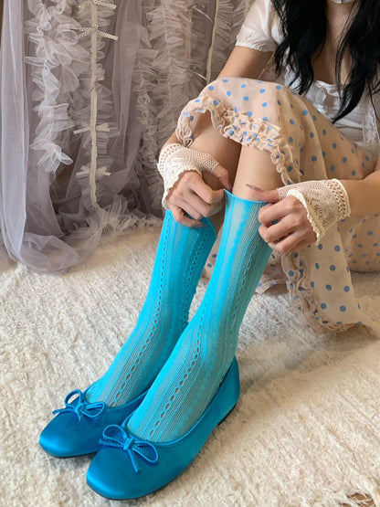 Chipchipshop Lake Blue Vertical Stripe Mid Calf Women&