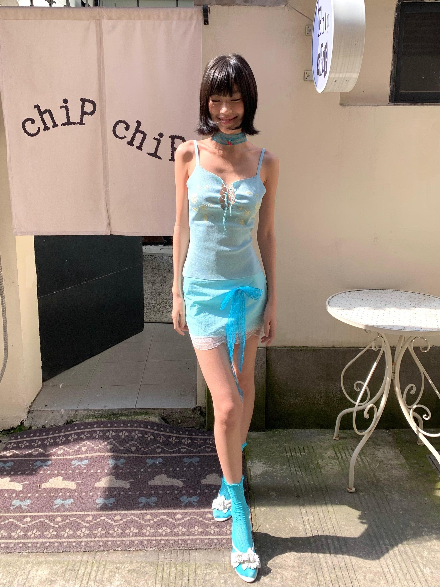 Chipchipshop Lake Blue Vertical Stripe Mid Calf Women&