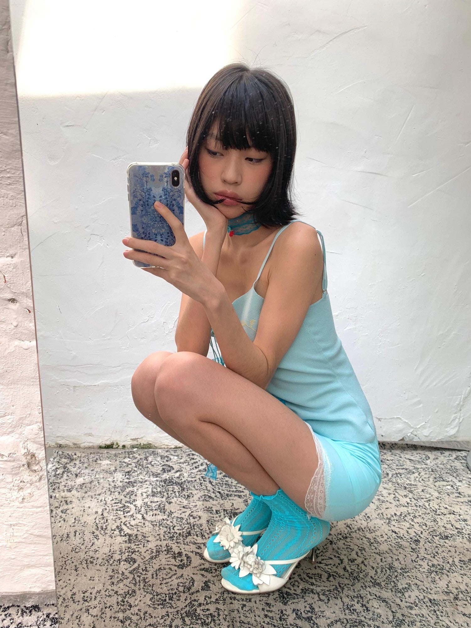 Chipchipshop Lake Blue Vertical Stripe Mid Calf Women&