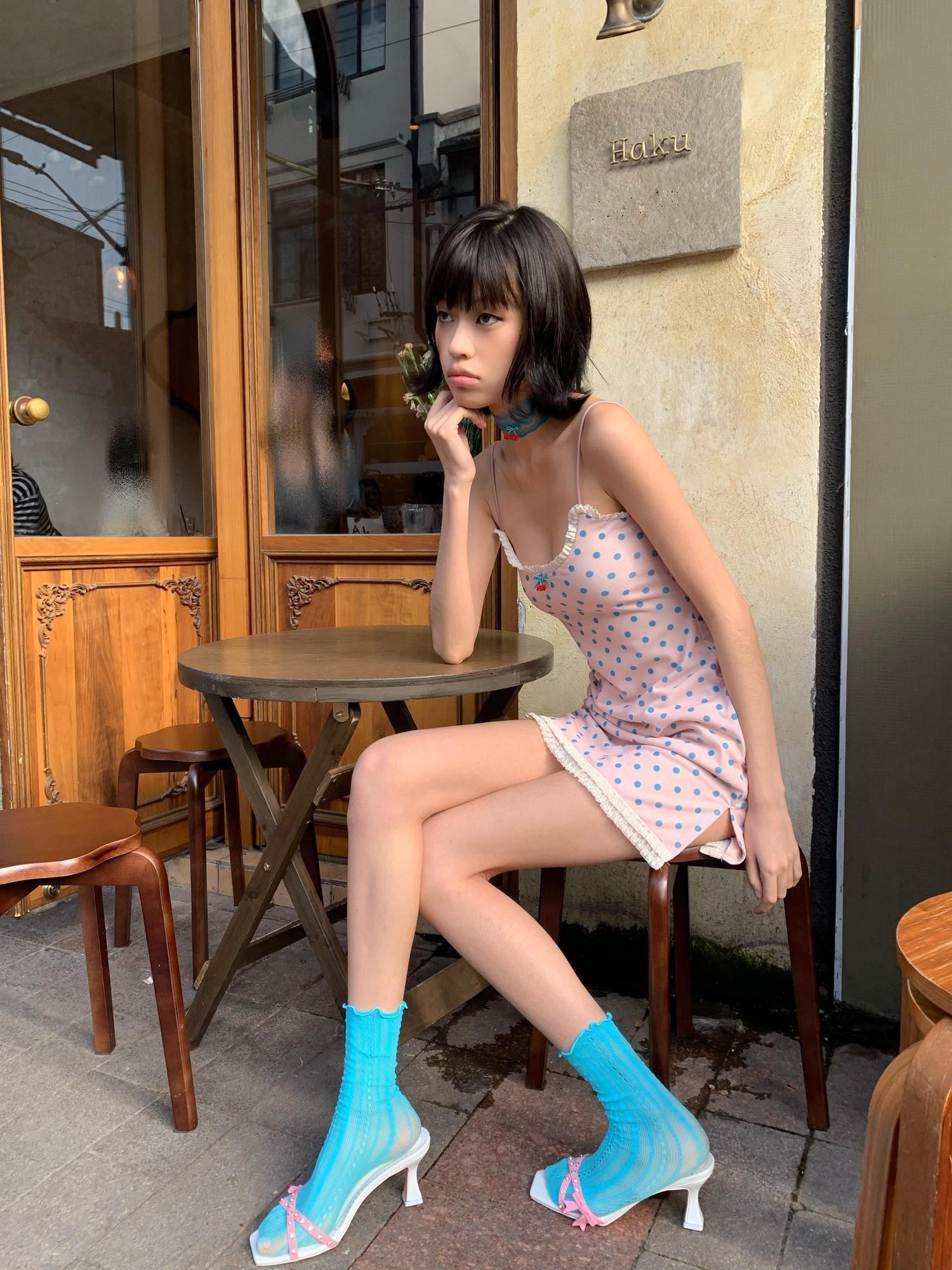 Chipchipshop Lake Blue Vertical Stripe Mid Calf Women&