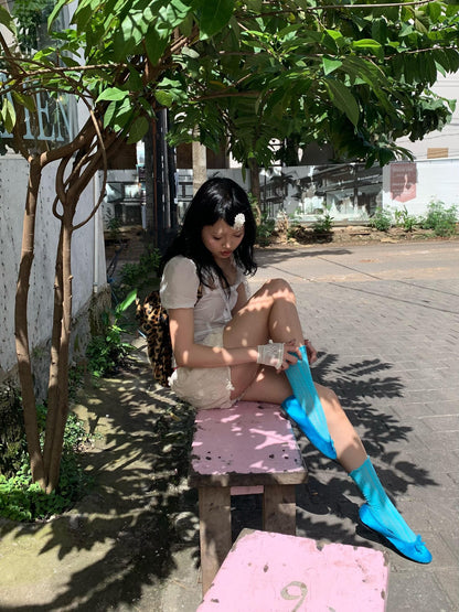 Chipchipshop Lake Blue Vertical Stripe Mid Calf Women&