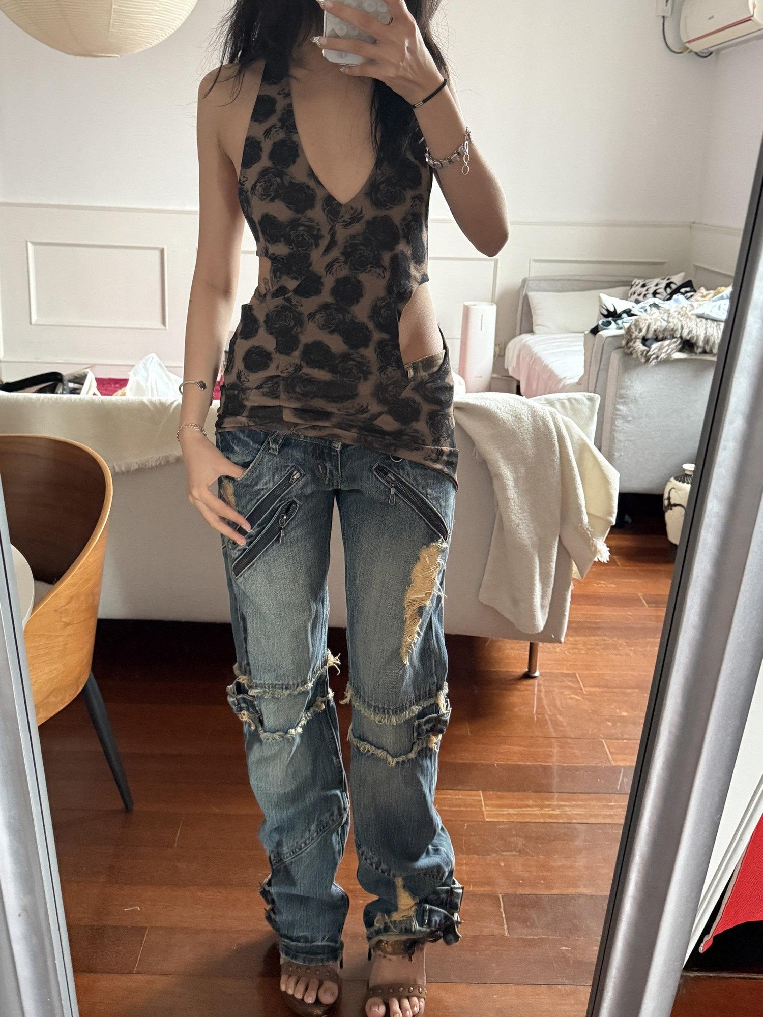 Chipchipshop Leopard Print V-neck High Waist Bodycon Stretch Women&
